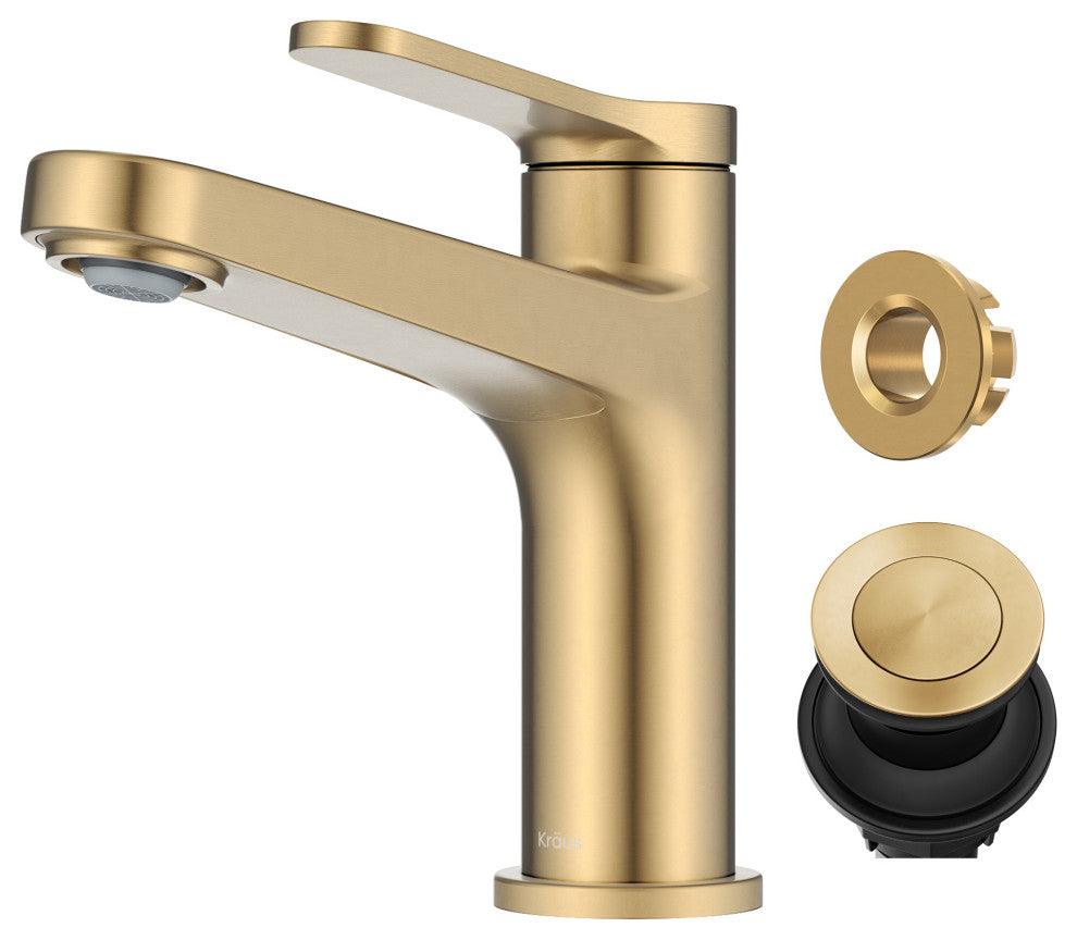 KRAUS Indy Single Handle Basin Bathroom Faucet Spot Free BB, Pop Up Drain