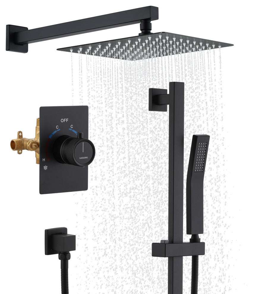 10inch Dual Function Rain Shower System With Slide Bar and Handheld Shower, Matte Black