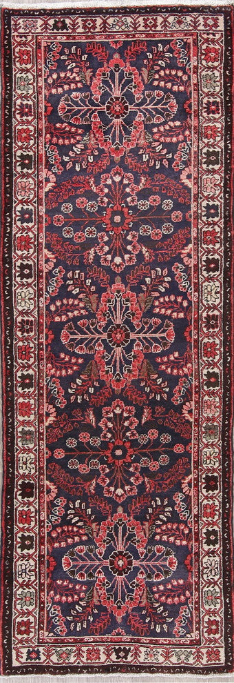Consigned, Persian Hand-Knotted Oriental Vintage Runner Rug, Blue, 9'9"X3'4"
