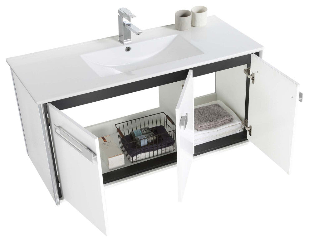 Oakville Wall Mount Bathroom Vanity, White Matte, 42", Chrome Hardware