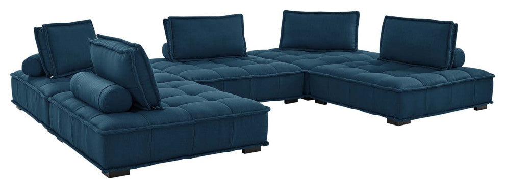 Saunter Tufted Fabric Fabric 5-Piece Sectional Sofa Azure