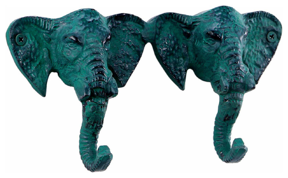 Double Elephant Wall Hook in Green Distressed Finish