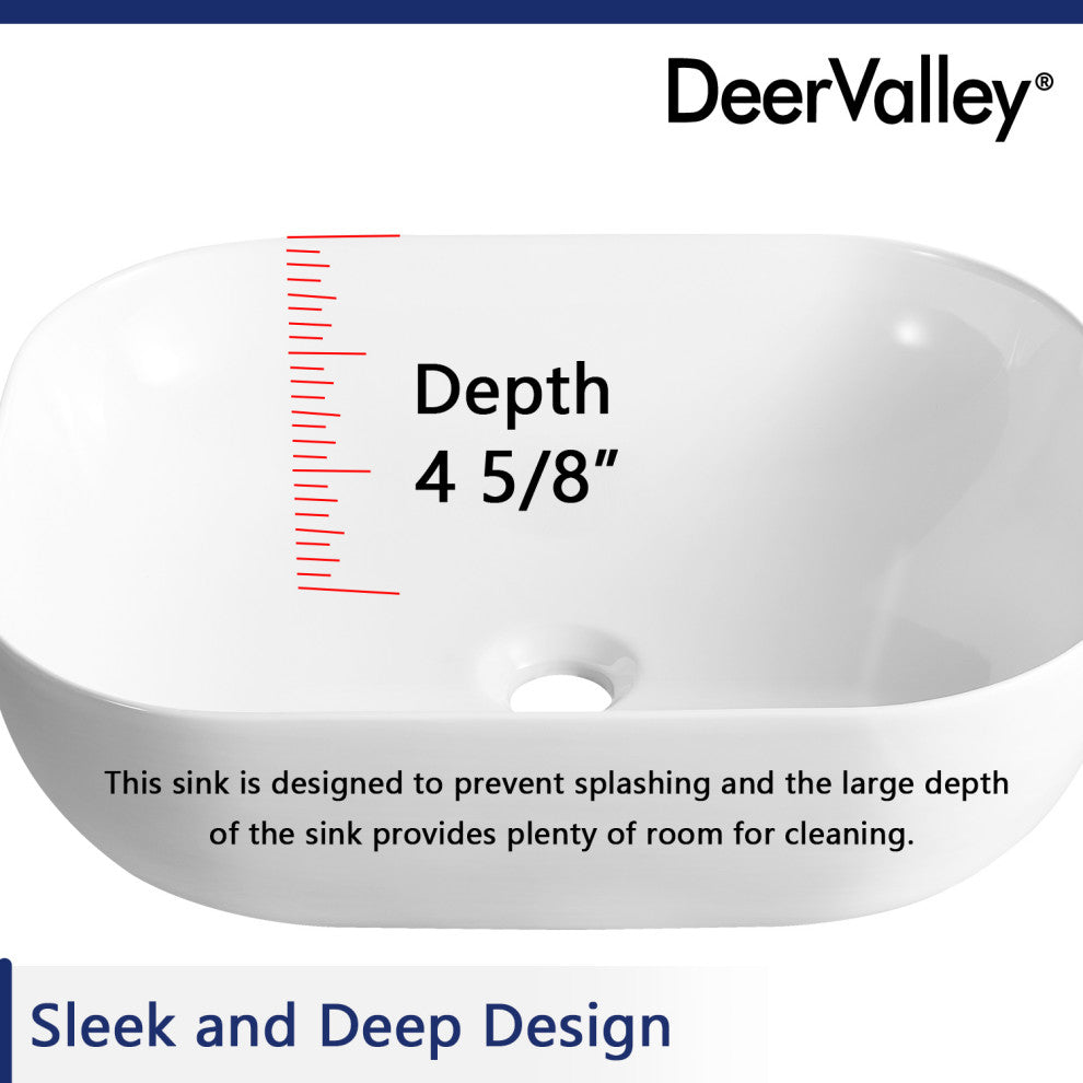 White Rectangular Ceramic Countertop Bathroom Vanity Vessel Sink