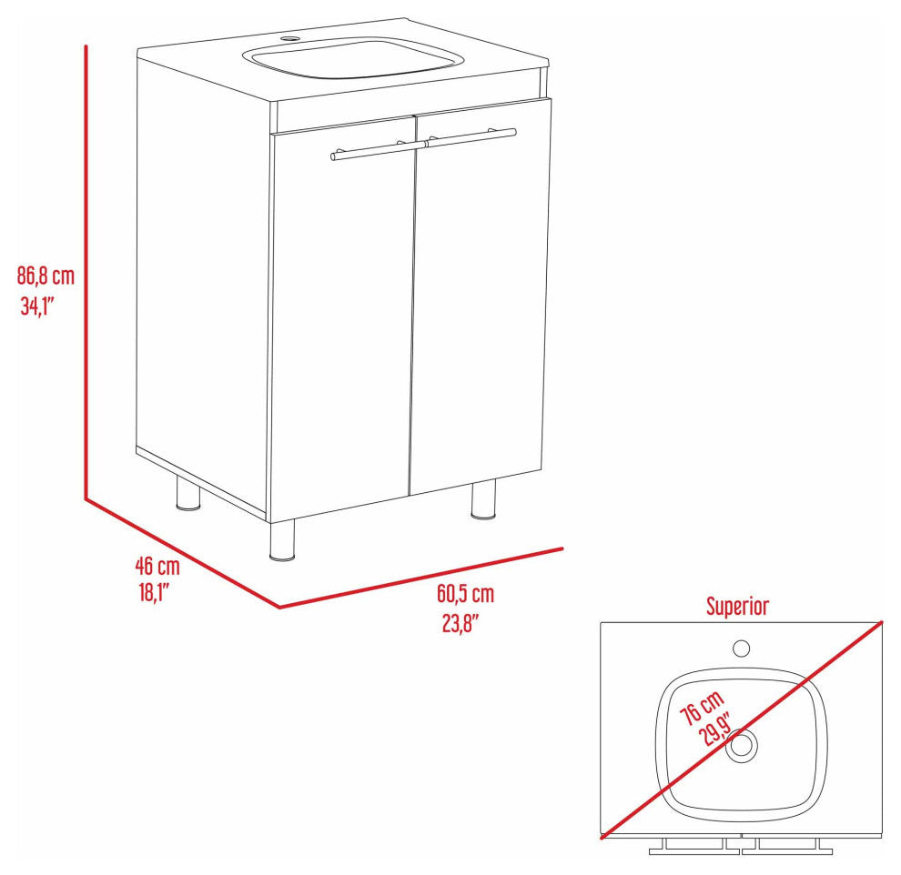 Selma 24" Freestanding Bathroom Vanity Cabinet, with Division - Wood Grain