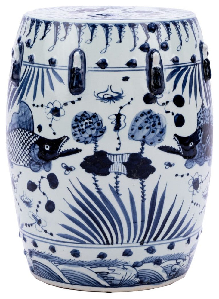 Blue & White Garden Stool Fish Motif