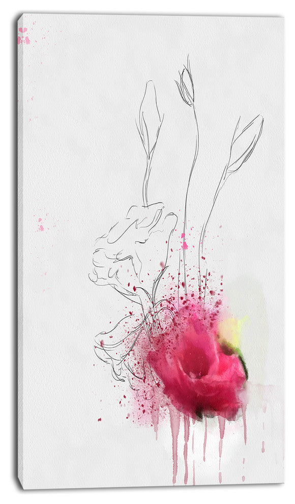 Rose Flowers Sketch with Color Splashes, Floral Canvas Art Print, 16"x32"