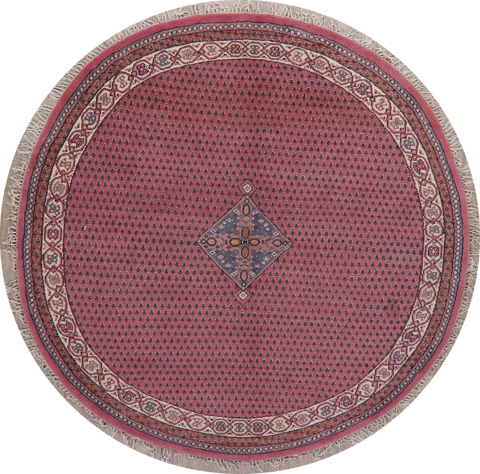 Handmade Wool Botemir Traditional Indian Oriental Area Rug, Pink, 8'1"X8'0"