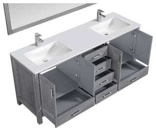 Jacques 72" Distressed Grey Double Sink Vanity with Quartz Top, With Mirror and