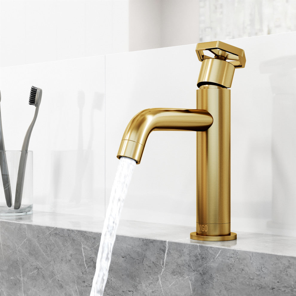 VIGO Ruxton 8" H Single Handle Single Hole Bathroom Faucet, Matte Brushed Gold, Without Extras
