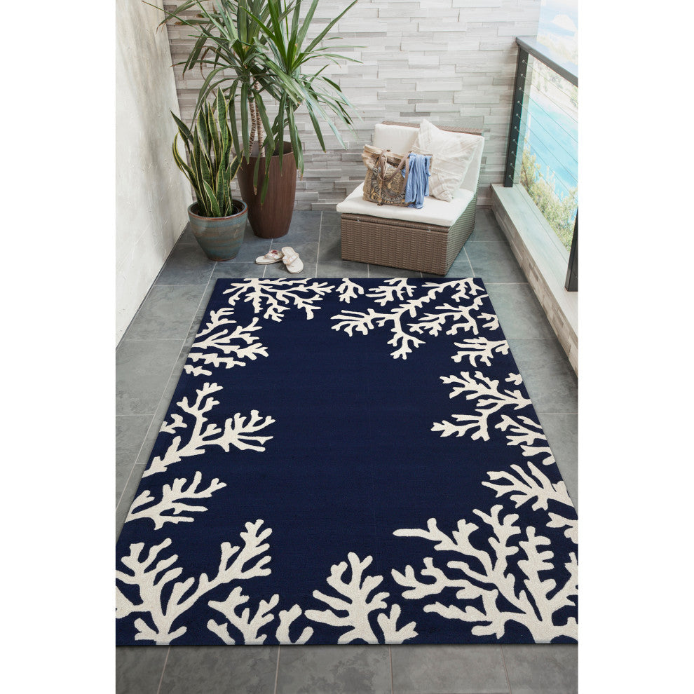 Capri Coral Border Indoor/Outdoor Rug, Navy, 8'3"x11'6"