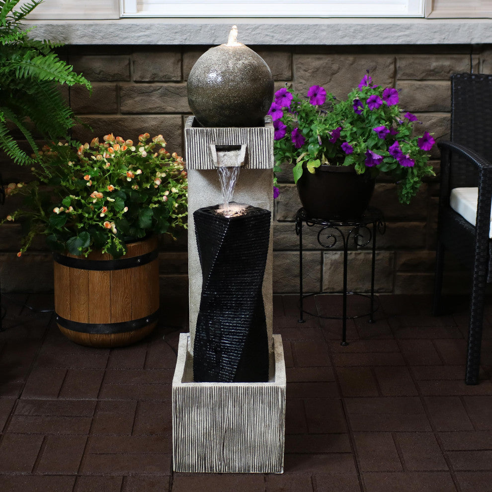Sunnydaze Modern Vogue Outdoor Water Fountain 35" Garden Water Feature With LED