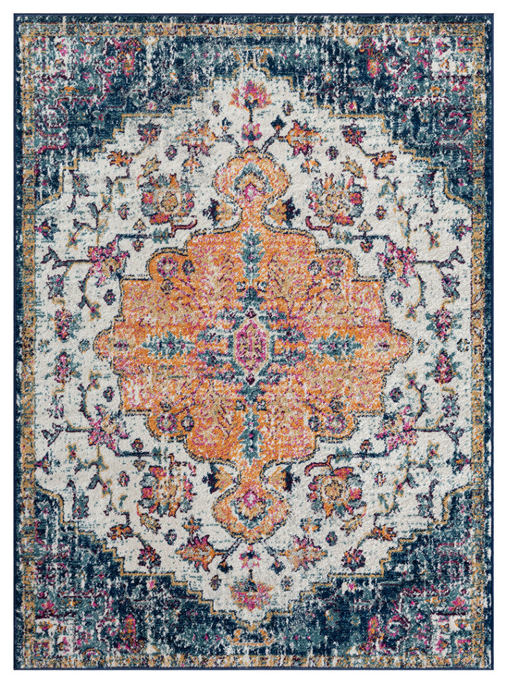 Mateo Blue Orange Boho Medallion Area Rug/Runner, 3' x 8' Runner