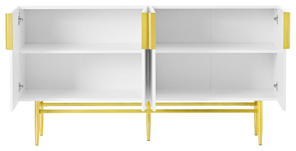 TATEUS 60" Modern Elegant 4-door Sideboard,Gold Metal Handle Storage Cabinet, White