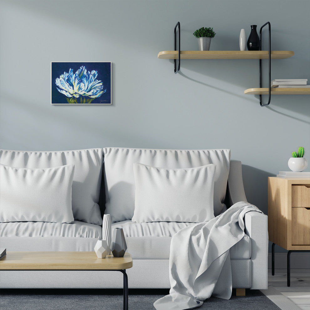 Flower Shape Blue Green Painting, 10"x15", Wood Art