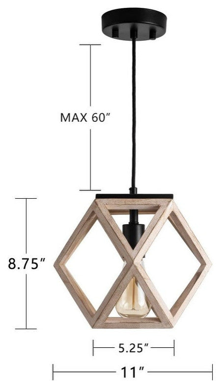 Globe Wooden Pendant Light Vintage Cage Hanging Lamp