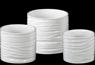 Ceramic Pots, 3-Piece Set, Gloss White