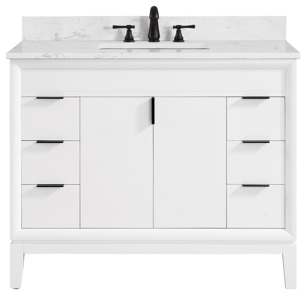 Avanity Emma 43" Vanity Combo, White, White Cala Engineered Stone Top