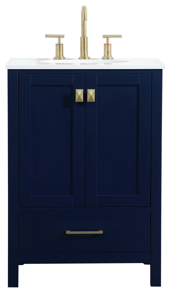Isabel Single Bathroom Vanity, Blue, 24", Without Backsplash