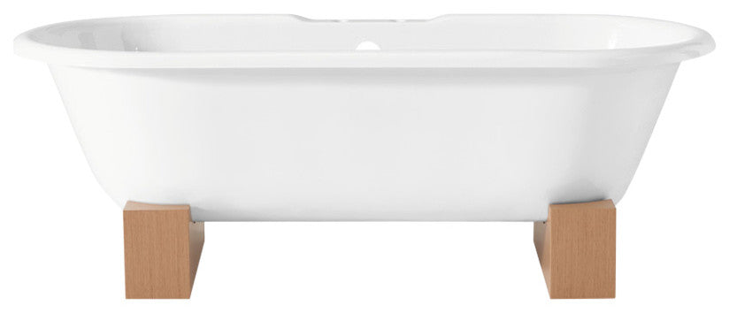 Cheviot Products Regal Cast Iron Bathtub With Wooden Base and Faucet Holes