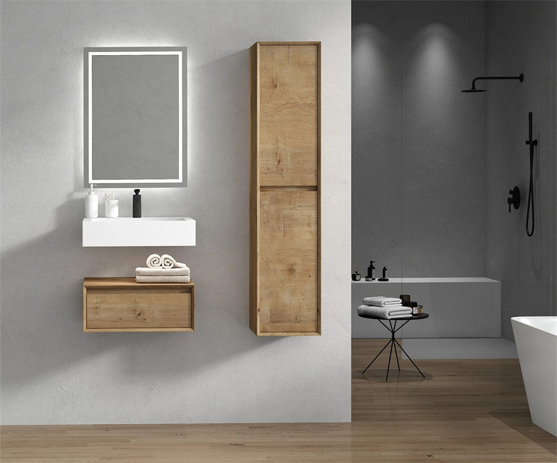 Alysa 24'' Floating Vanity, Acrylic Sink, White Oak