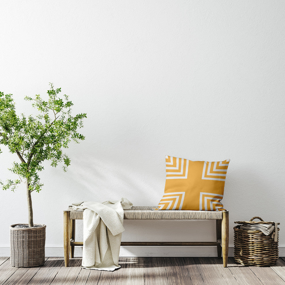 Corner Stripes Polyester Indoor Pillow, Egg Yolk Yellow, 26"x26"