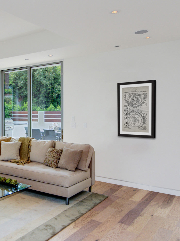 "Gears 1912 Old Paper" Framed Painting Print