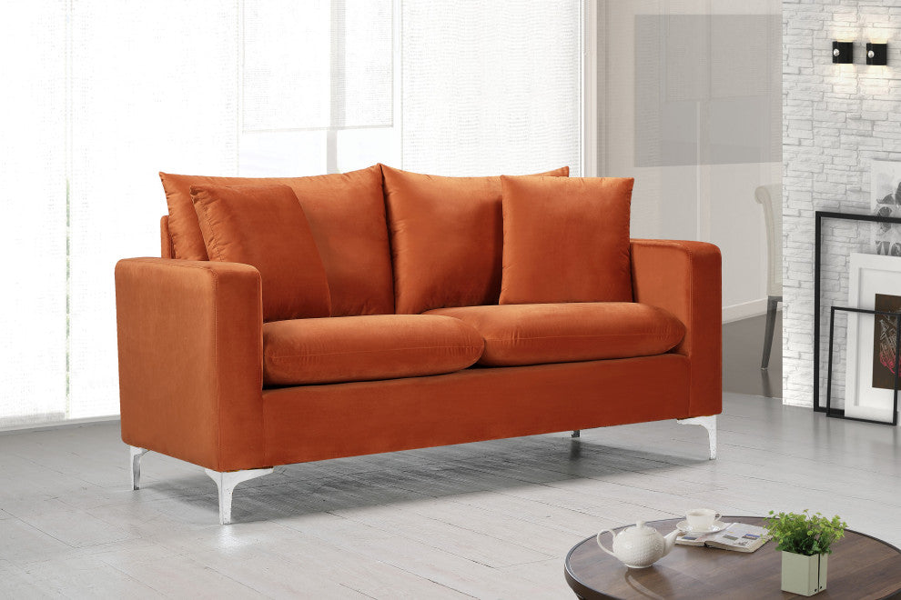 Naomi Velvet Upholstered Loveseat, Cognac