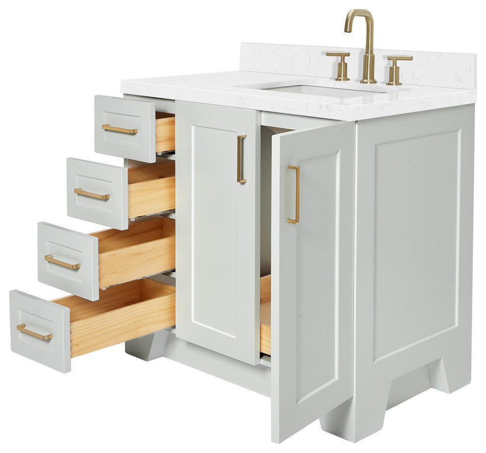 Ariel Taylor 36" Right Offset Single Rectangular Sink Bathroom Vanity