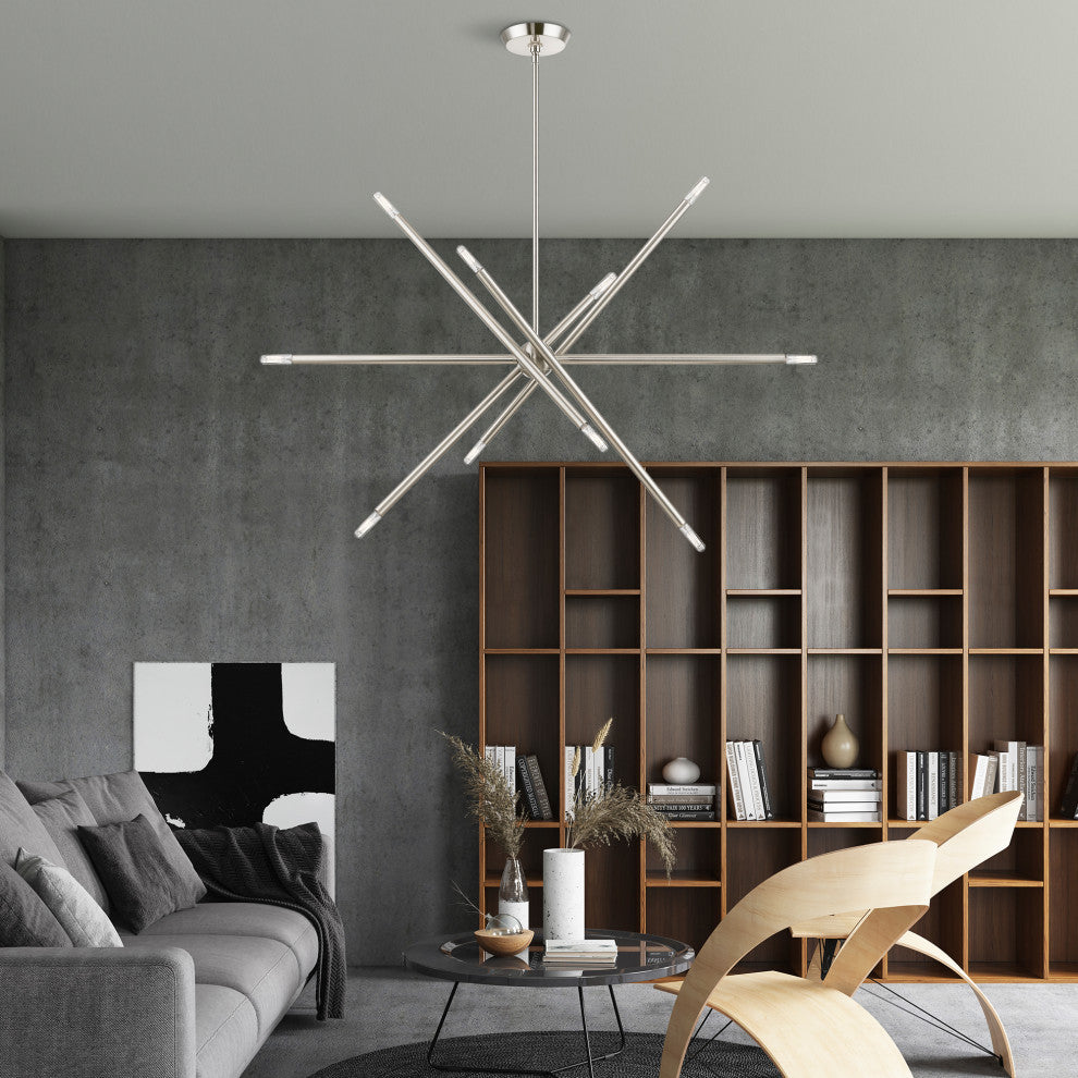 Soho 10 Light Brushed Nickel Linear Chandelier