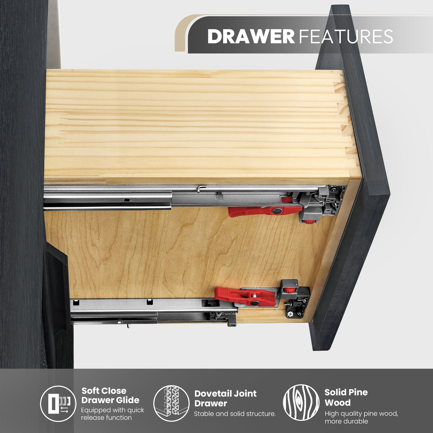 Busan Bath Vanity, Quartz Top No Mirror, Oak Classic Black, 60", Double Vanity