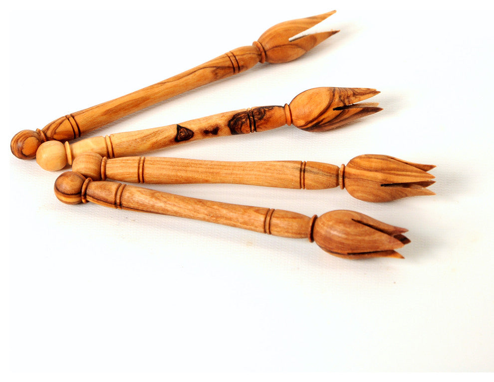 Handmade Olive Wood Olive Picks, Set of 4