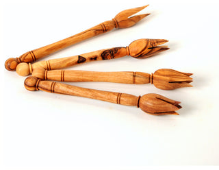 Handmade Olive Wood Olive Picks, Set of 4