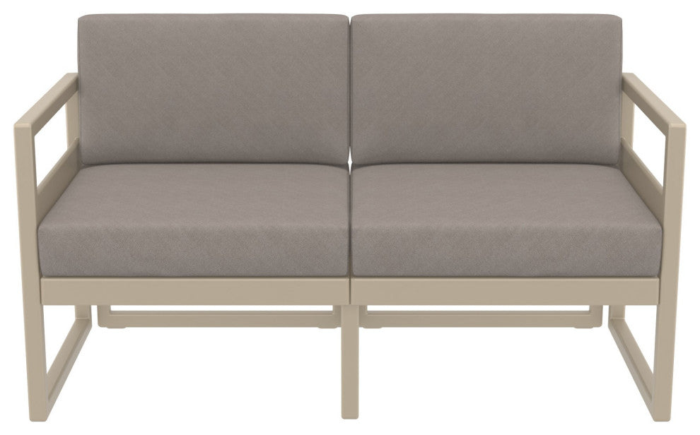 Mykonos Patio Loveseat Taupe With Acrylic Fabric Taupe Cushion