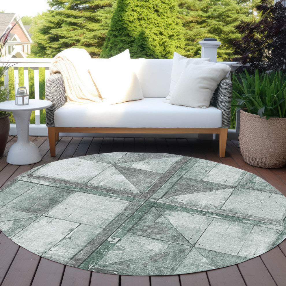 Machine Washable Indoor/Outdoor Chantille ACN1875 Sage 8' x 8' Round Rug