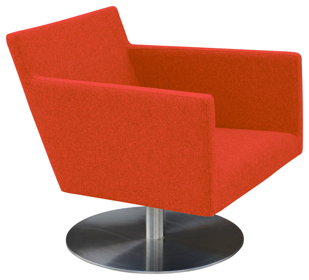 Harput Swivel Lounge Chair, Stainless Steel Base, Orange Camira Wool