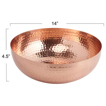 Round Hammered Metal Bowl, Copper