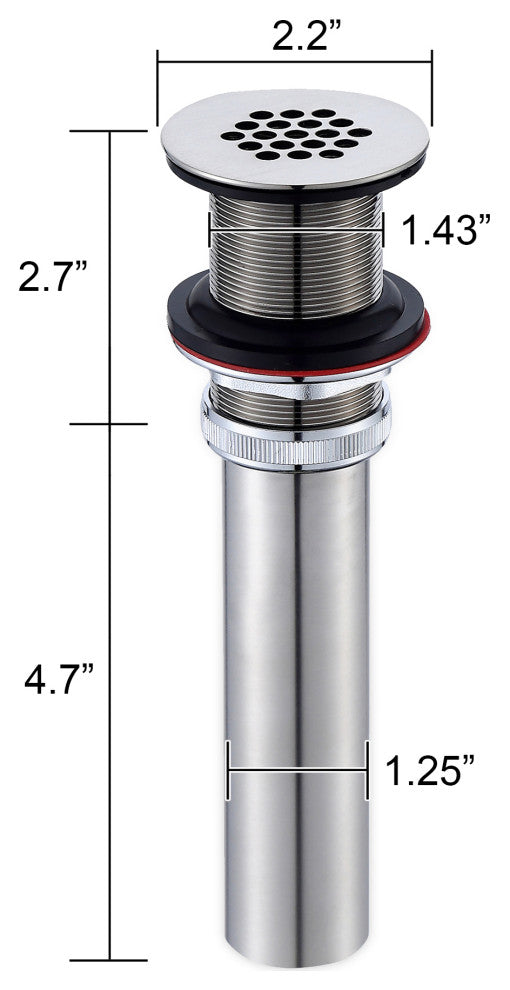 Bathroom Faucet Grid Drain Strainer Without Overflow, Brushed Nickel