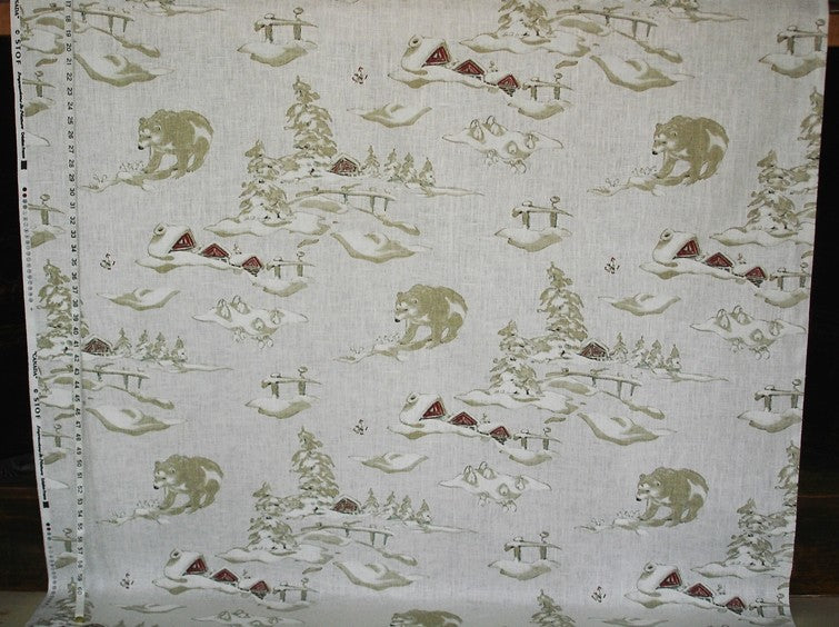 Winter Fabric Bear Snow Alpine Cabin Lodge Decor White, Standard Cut
