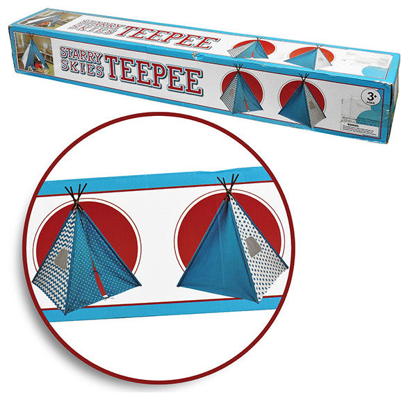 Kids Starry Skies Blue and White Canvas Teepee Play Tent