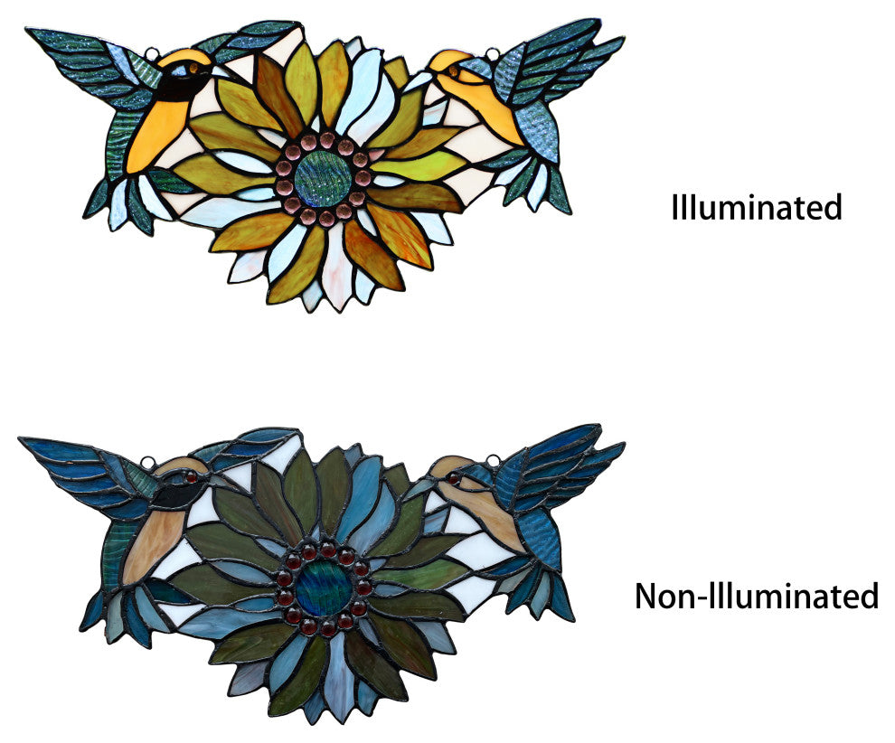 Chloe Lighting Soar Tiffany-Style Green Animal/Floral Design Window Panel