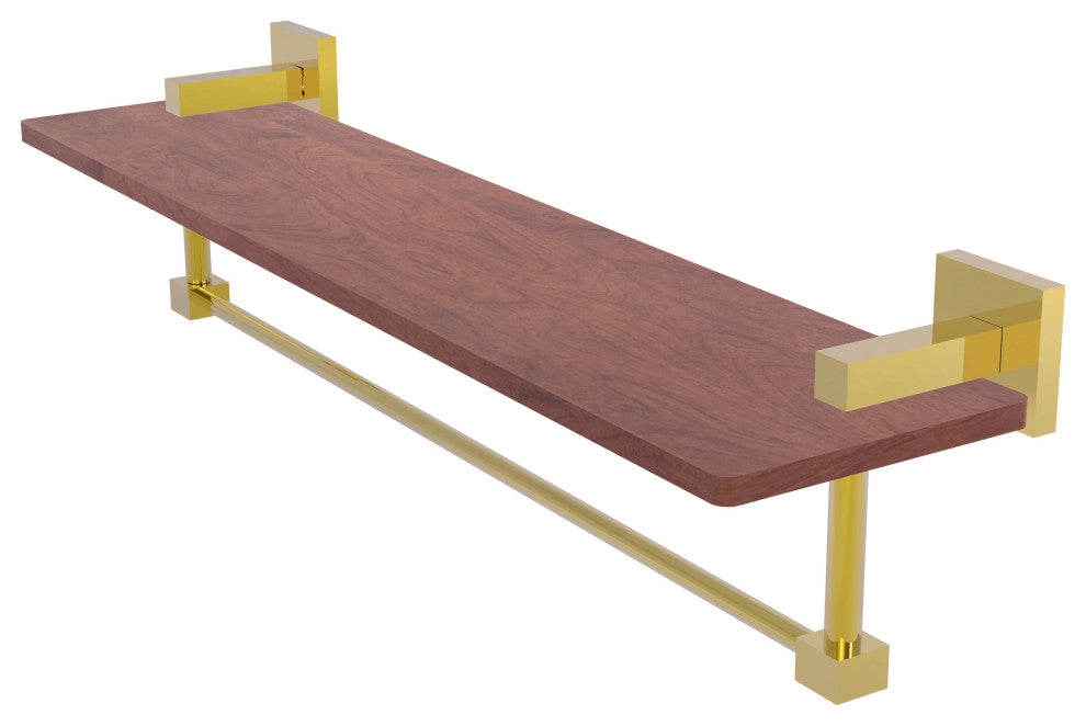 Montero 22" Solid Wood Shelf with Integrated Towel Bar, Polished Brass
