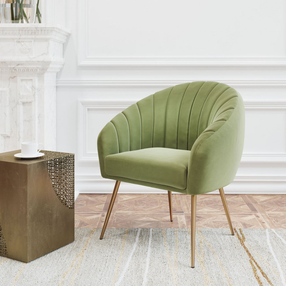 Accent Chair, Steel Metal, Fabric, Green, Gold, Lounge Cafe Lobby Hospitality