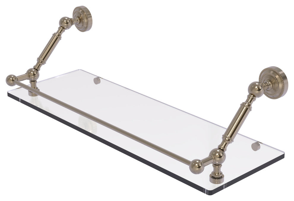Dottingham 24" Floating Glass Shelf with Gallery Rail, Antique Pewter