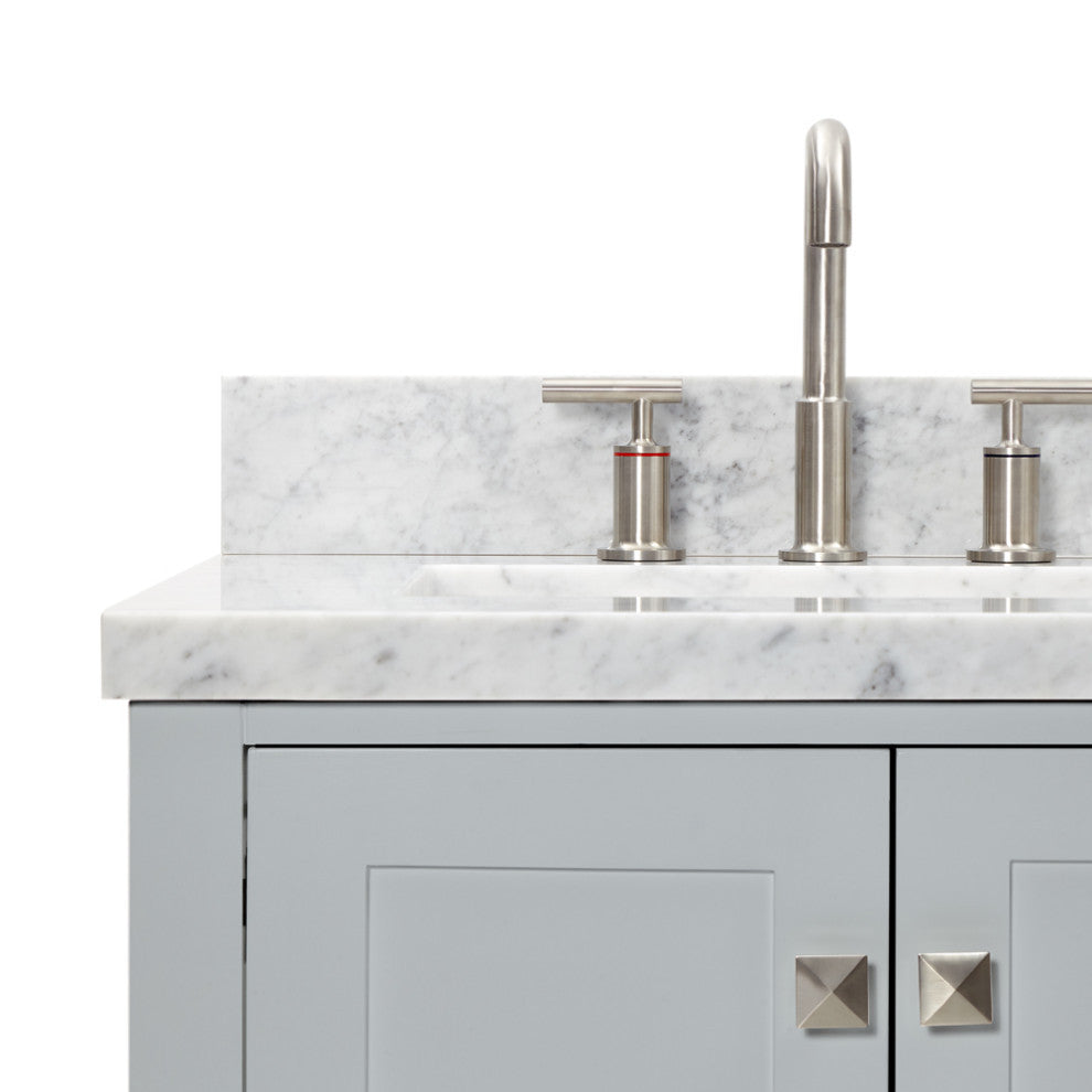 ARIEL Cambridge 61" Double Rectangle Sink Bathroom Vanity Grey With Marble Top