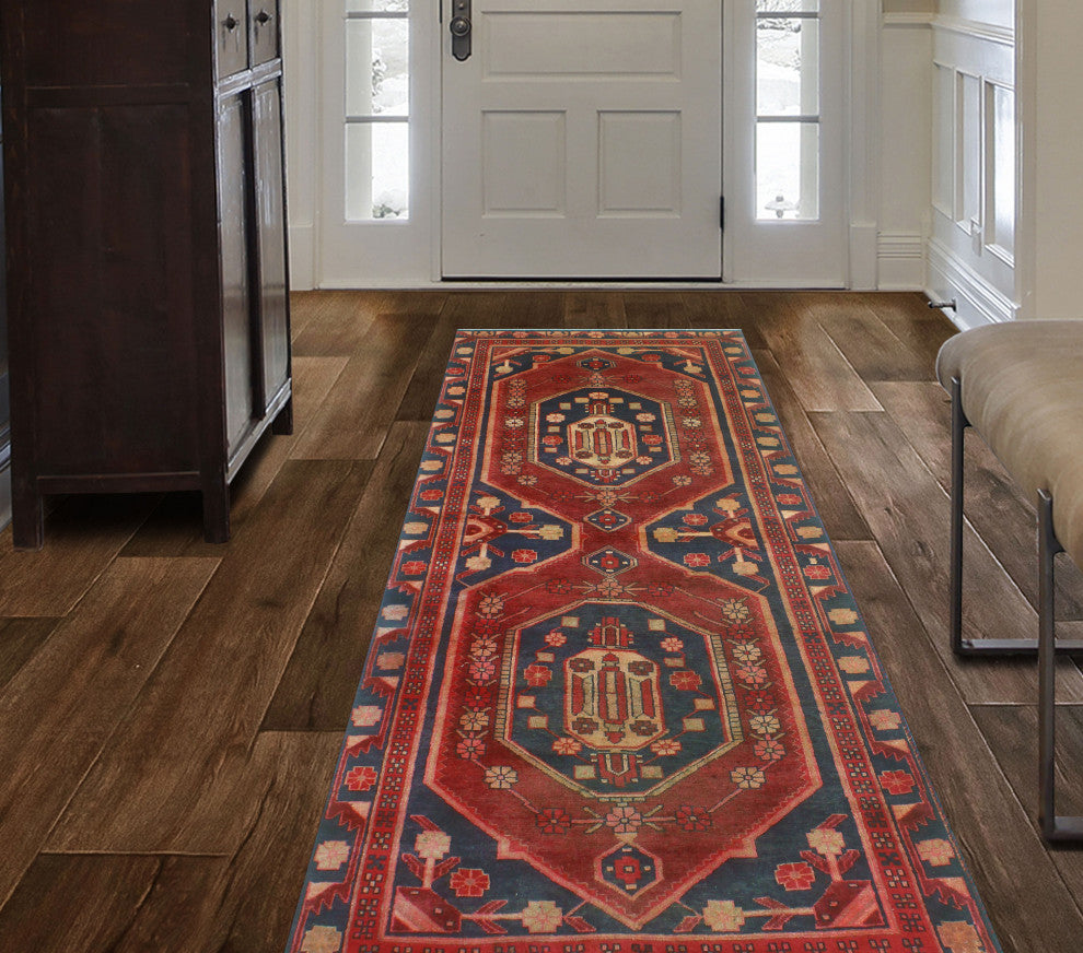 Fine Vintage Distressed Camryn Burgundy/Navy Runner, 3'5x9'3