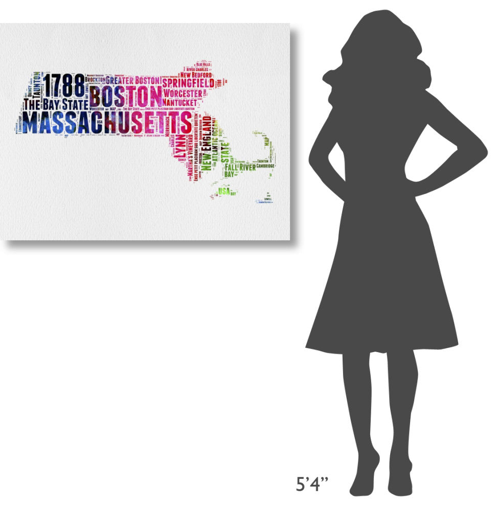 "Massachusetts Watercolor Word Cloud" Fine Art Print
