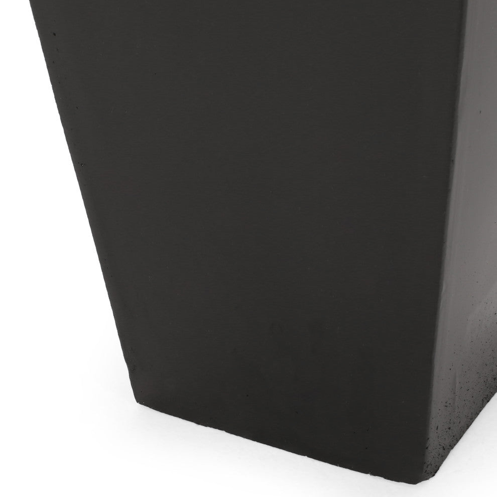 Ephraim Outdoor Cast Stone Planter, Matte Black, Medium