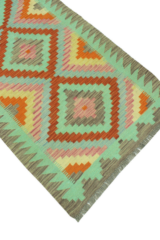 Sangat Kilim Maliheh Red/Light Green Runner, 2'9x9'11