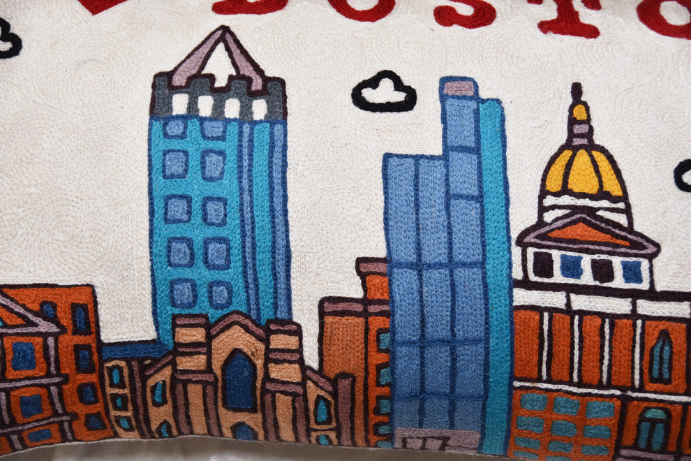 Lumbar Boston Decorative Pillow Cover Hand Embroidered Wool 14x24