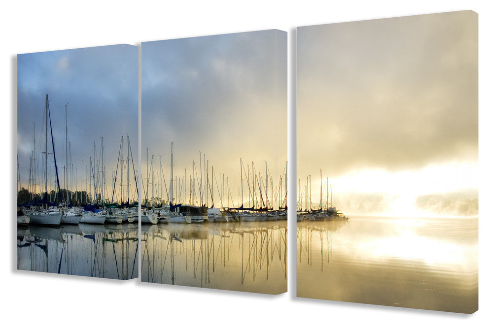 "Sail Boats On The Dock Triptych" Stretched Canvas Wall Art Set
